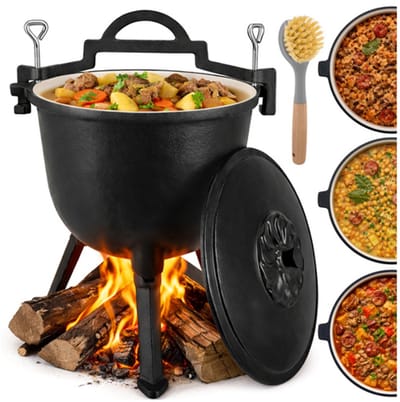 MOZY® - Gietijzeren Vuurpot - 8 Liter - Dutch Oven - Speciaal voor Stoofpotten - Kookpot - Vuurpot - Barbecue - Buitenkeuken - Ketel
