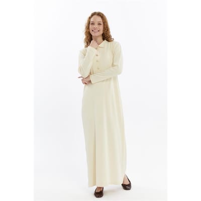 Dames Overhemd Kraag Detailed Half stolp Thin Seasonal Cold Yarn Gebreide kleding Jurk Ecru