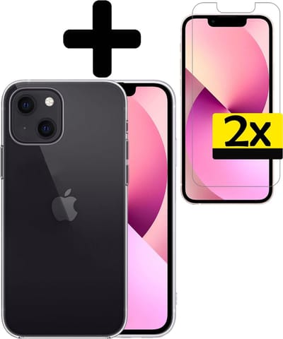 Hoesje - Met 2x Screenprotector - Geschikt voor Apple iPhone 13 Mini - Sterk & Shockproof - Back Cover - Siliconen Case - Telefoon Hoes - Telefoonhoesjes - Transparant