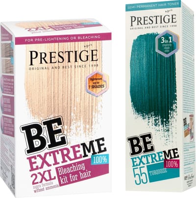 Prestige Semi-Permanente Blauw Groene Haarverf Set - Bleach Kit Blondeerpoeder + Turquoise Haarverf Blauw Groen - Voordeelverpakking 2 x 100ml