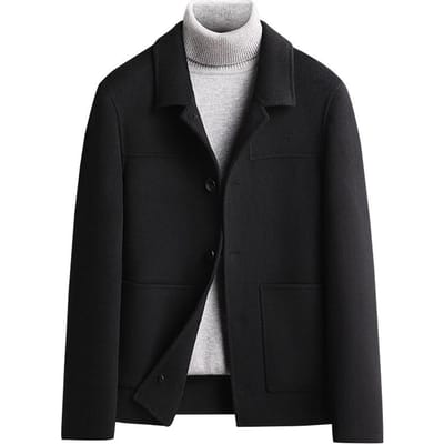 Nouveau Manteau Court en Laine Double Face pour Jeunes Hommes M black