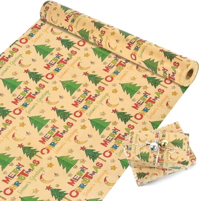 Kerst inpakpapier rol- Kerstmis decoratie - Kerstmis - Vintage bruin cadeaupapier - Recyclebaar kraft kerst inpakpapier jumbo rol voor cadeauverpakking - Kunstnijverheid en decoraties