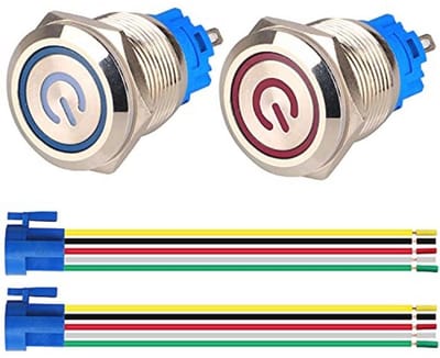 Vergrendelbare LED Drukknopschakelaars 2 Stuks 220V-230V Waterdicht Roestvrij Staal