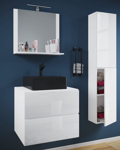 4-delig badmeubel Wastafel Badkamermeubelset Wastafel Lendas-BL Breedte 60 cm Lade
