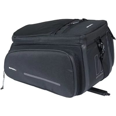Basil Move - Bagagedragertas MIK - 10-26 Liter - Gerecycled materiaal - Zwart - Waterafstotend- Reflectiedetails