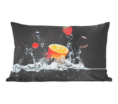 Sierkussens - Kussentjes Woonkamer - 50x30 cm - Water - Fruit - Sinaasappel - Aardbei - Kers - Zwart