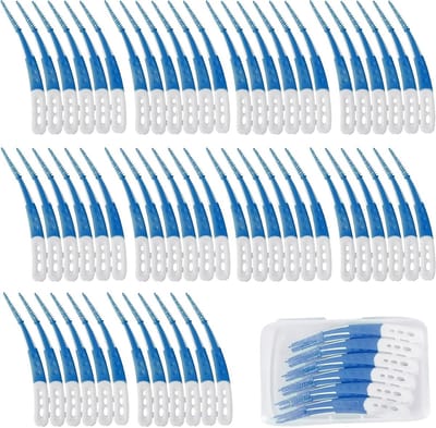 60 Stuks Interdentale Borstels, Siliconen Tandenborstels met Antislip Handvatten en Gebogen Sticks voor Tandenreiniging, Blauw