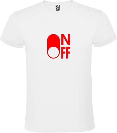 Wit T-Shirt met “ On/Off Button OFF “ afbeelding Rood Size L