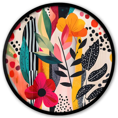 Poster in lijst Rond - Fotolijst 40x40 cm - Posters - Bloemen - Bladeren - Abstract - Kleurrijk - Ronde posterlijst zwart - Decoratie - Wanddecoratie woonkamer - Muurdecoratie slaapkamer