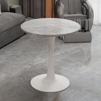 MODFU Ronde Bijzettafel - Strakke Lijnen - Modern - Voor Woonkamer Of Eethoek - Kunstmarmer - Grijs En Wit