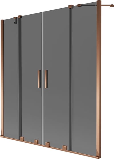 Mexen Velar Duo badwand scherm 2-delige uitschuifbaar 140 x 150 , grafiet, roze goud - 896-140-000-42-60