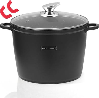Royalty Line® AD28M Soeppan Inductie - Ø 28 cm / 10.5 Liter Braadpan - Kookpan Met Glazen Deksel - PFOA & PTFE Vrij - Pan Voor Alle Warmtebronnen - Antiaanbaklaag - Zwart