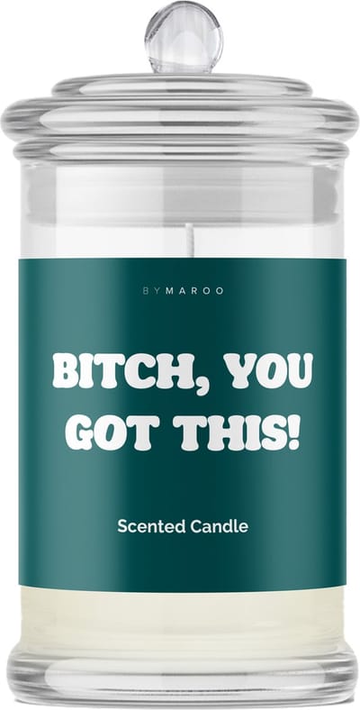 Sterkte Cadeau voor Vrouw en Man Lief Grappig - By Maroo Geurkaars - Bitch, You Got This - met Tekst Cotton in Glas - Zelfvertrouwen - Motivatie - Geschenkset vrouwen, moeder, vader, vriendin, zus, oma, mama, papa - cadeautjes Volwassenen