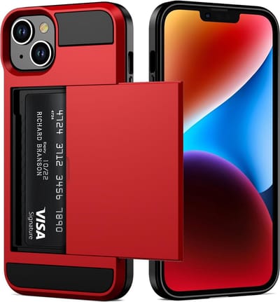 Hoesje Geschikt voor iPhone 14 Hoesje Rood - shockproof Backcover met pasjeshouder - Ruimte voor 2 pasjes