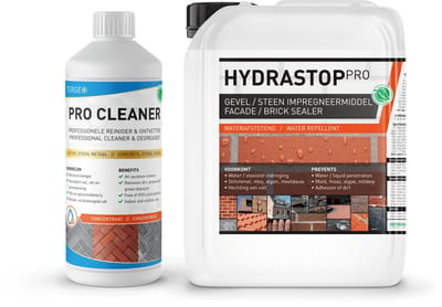 Nr. 1 Gevel impregneren & Reinigen - ULTRA STRONG - Buitenmuur 100% waterafstotend maken - Nano Coating impregneermiddel - Hydrastop Pro 5L(30m2) + Tergeo Pro Cleaner 1L
