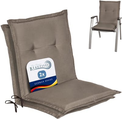 Beautissu Loft NL Stoelkussen Set 2x Lage Rugleuning 100x50 cm Taupe – Tuinstoelkussen UV-bestendig