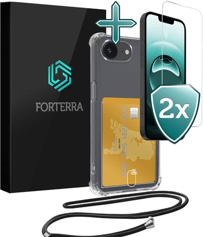 Hoesje Geschikt voor iPhone 16e Pashouder Case Siliconen Hoes Met Koord Met 2x Screenprotector - Hoes Geschikt voor iPhone 16e Met Telefoonkoord Hoesje Back Cover Met Pasjeshouder - Transparant