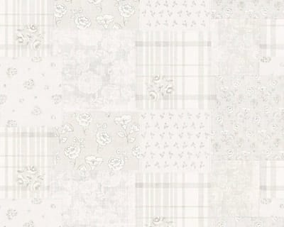 PATCHWORK BLOEMEN BEHANG | Landelijk - grijs wit - A.S. Création Maison Charme