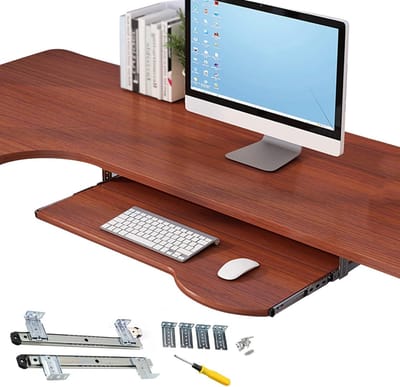 Verstelbare lade - Onderbouw plateau - Ergonomisch werken - Gereedschapsloze montage - 60x30 cm - Walnoot
