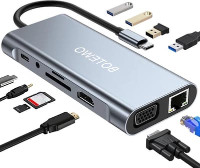11-in-1 USB C Hub Docking Station met 4K HDMI, VGA, USB 3.0, Ethernet en SD/TF Lezers voor MacBook Pro en Air