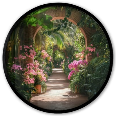 Poster in lijst Rond - Fotolijst 40x40 cm - Posters - Doorkijk - Tropisch - Bloemen - Natuur - Ronde posterlijst zwart - Decoratie - Wanddecoratie woonkamer - Muurdecoratie slaapkamer
