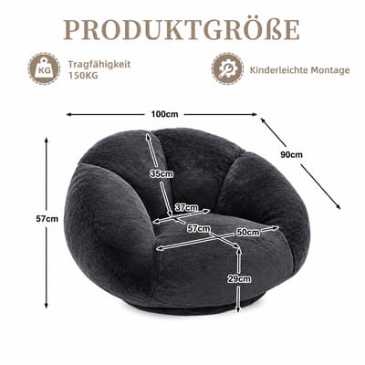 Innovastore Zitzak - Zachte Pluche Zitzak - Bean Bag - Woonkamer - Slaapkamer - Pluche vulling - Velours - Carbon black