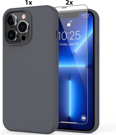 Hoesje Geschikt voor iPhone 12 Mini Soft Nano siliconen Gel Grijs Hoesje Met 2X Glazen screenprotector