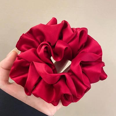 1pc Femmes 5.51in/14cm Super Grand Chouchou en Satin de Soie Noir/Rouge, Mode Polyvalent Haut de Gamme Élégant Simple Chouchous Élastiques à Cheveux Chouchou Élastiques à Cheveux rouge