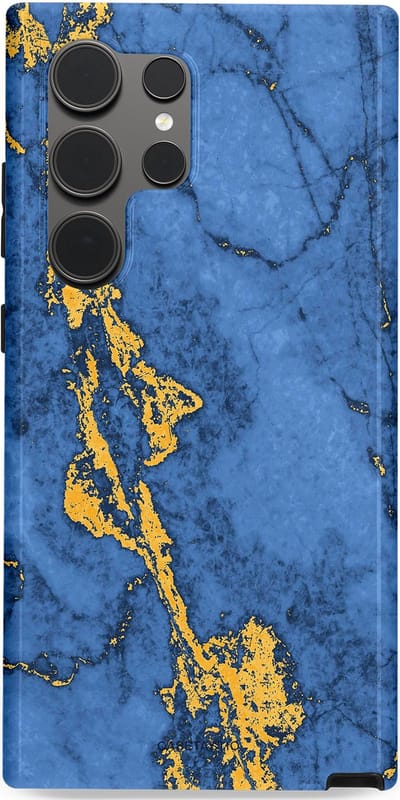 Casetastic hoesje geschikt voor Samsung Galaxy S24 Ultra - Dubbellaagse bescherming - Koninklijk Marmer - Fashion Case - Blauw Goud