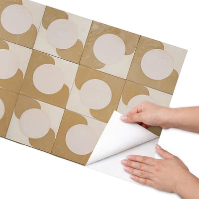 Coloray Meubel Wrap Folie - Romig Meubelfolie - 50x100 cm - Decoratiefolie Zelfklevend Mosterdvormen - Meubelfolie Zelfklevend - Geometrische Meubelfolie - Wrapfolie Keuken - Wanddecoratie - Geometrie