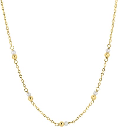 Lucardi Dames Ketting zoetwaterparels - Echt Zilver - Ketting - Cadeau - 43 cm - Goudkleurig