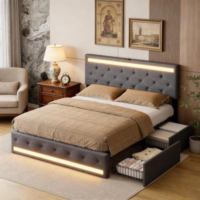 Dressoir met Lades - Opbergkast Nachtkastje - Slaapkamer Organiseren - Geïntegreerde USB Poort - 160 x 200 cm - Grijs