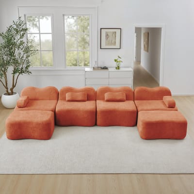 MODFU Modulaire Hoekbank - Frameloos Met 32D Schuim - Golvend Design - Voor Woonkamer - Fluweel - Oranje