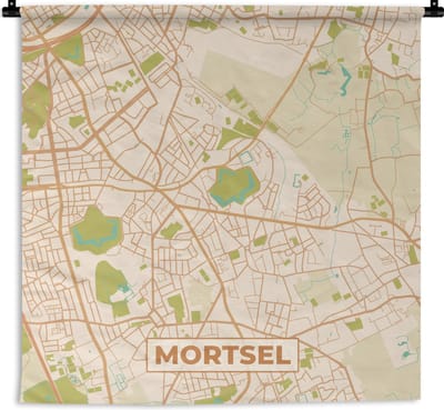 Wandkleed - Wanddoek - Mortsel - Plattegrond - Stadskaart - Kaart - België - 180x180 cm - Wandtapijt