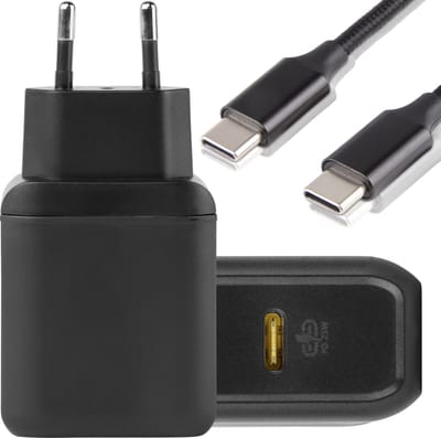 25W Power Adapter met 60W USB C to USBC Gevlochten Opladerkabel 2 Meter - USB-C Power Delivery 3.0 en PPS Super Fast Charging - Universele USB C Adapter