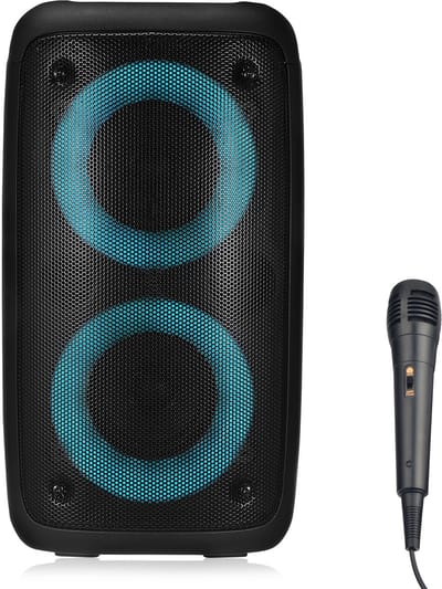 Draagbare Bluetooth Speaker – Draadloze Luidspreker met Kleurrijke LED-verlichting – Hoge Volume Output – Incl. Microfoon – Voor Buiten, Feesten & Camping – Zwart