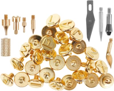 Brandpen Set - Houtbranden Letters - Hout en Leer - Alfabet Stempels - 114 Grams - Goud