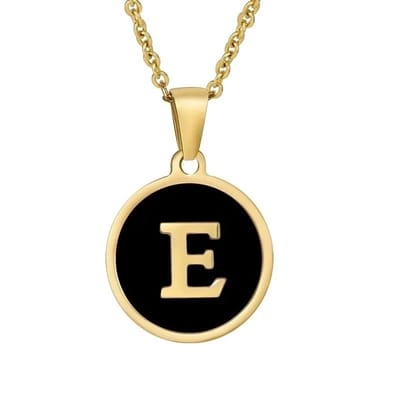Aramat Jewels | Halskettingen | Stalen letter Ketting in goudkleur met zwart | E | |1,5mm | Staal | Volwassenen | Verkleurd niet