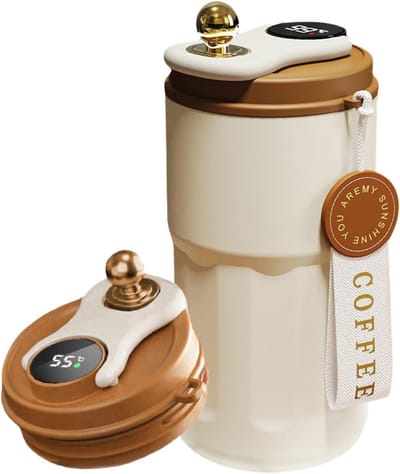 Thermosmok met display - Digitale mok - Dranken warm houden - Temperatuurweergave - 18.5 cm hoogte - Bruin