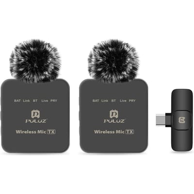 Système de microphone sans fil PULUZ PU648B avec 1 récepteur et 2 émetteurs, portée de transmission de 10 M Type-C digital output noir