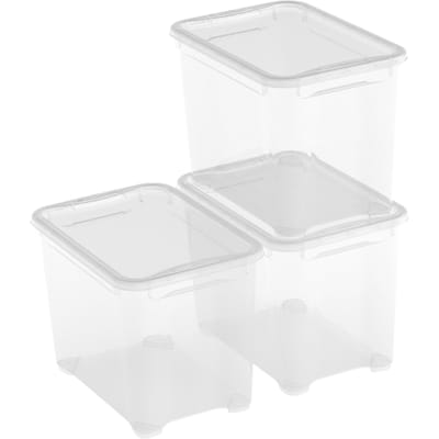Curver KIS T-Box opbergdozen met deksel - 20L - set van 3 - 38 x 26,5 x 28,5 cm - transparant - premium opbergoplossing, duurzaam kunststof, moderne