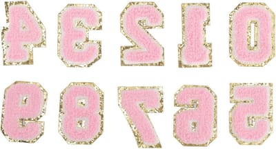 ByShane - 10 stuks Nummer Patches in Roze - Set van 0 tot 9 - Gemakkelijk Strijkbare IJzer-op Patches - Chenille Brief Patches voor Kleding - Jas, Overhemd, Schoenen