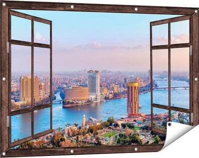 Gards Tuinposter Doorkijk De Nijl Rivier in Cairo, Egypte - 120x80 cm - Tuindoek - Tuindecoratie - Wanddecoratie buiten - Tuinschilderij