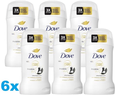 Dove Invisible Dry Anti-Transpirant Stick – 6 x 50 ml – 72H Bescherming – 0% Alcohol – White Freesia Geur