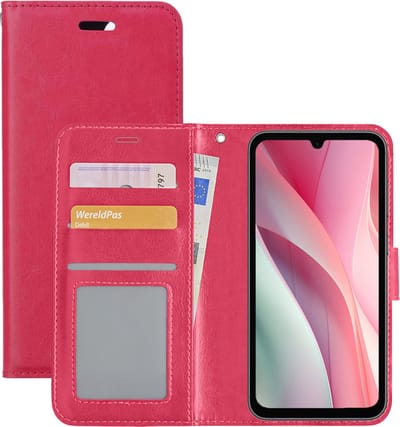 Hoesje - Met Pasjeshouder - Geschikt voor Samsung Galaxy A15 - Luxe Bookcase Portemonee - Flip Case - Kunstleer Book Case - Flipcase - Book Cover - Walletcase - Portemonneehoes - Donkerroze