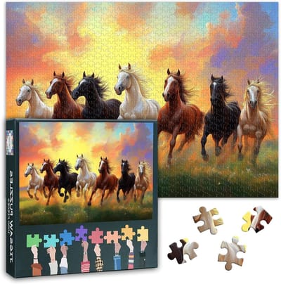 Legpuzzel Paarden - Dieren Puzzel - Ontspannen Tijdverdrijf - Duurzaam Dik Karton - 70 x 50 cm - Zonsondergang Landschap