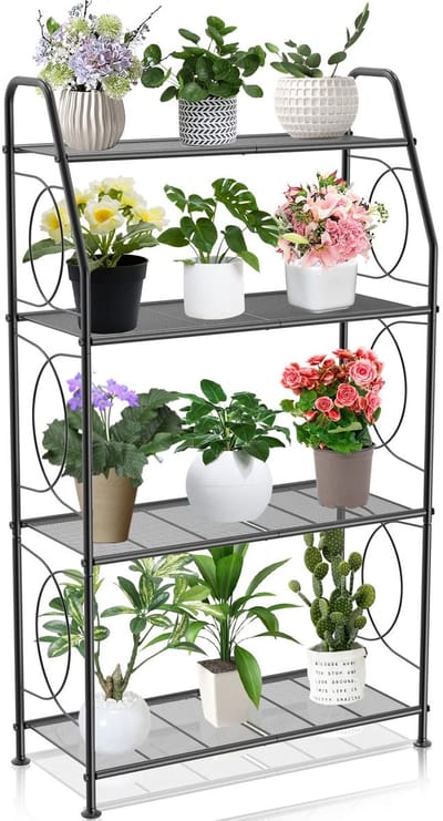 Dailygoods- Plantenstandaard Zware Metalen 4-Laags - Plantenrek Binnen/Buiten - Hoge Plantenstandaards - Duurzaam - Roestbestendig - Capaciteit 150 Pond