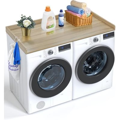 VEVOR Wasmachine & Droger Aanrechtblad, 1370 x 700 x 69 mm Houten Aanrechtblad, Waterbestendige Wasmachinehoes met Antislip Pads, voor Opbergruimte, Eiken Kleur