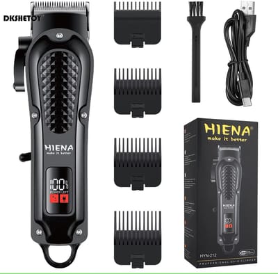 Digitale HIENA Clipper - Krachtige Keramische Tondeuse - Usb Oplaadbare Scheerapparaat voor Gezichtshaar, Hoofdhaar en Lichaamshaar - Perfecte Lichaamshaar Verzorging - Digitale Batterij Indicator - Kleur: Zwart