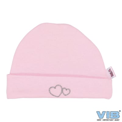 VIB® - Muts rond - Hartjes (Roze) - Babykleertjes - baby muts - baby muts newborn - baby mutsje - baby cadeau - kraam cadeau - baby aankodiging